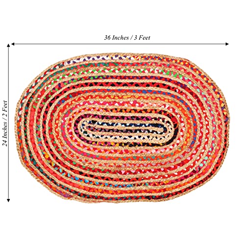 Goroly Home Jute Cotton Multi Chindi Braided Rug 2x3 Feet -Multi Color, Farmhouse Rustic Natual Look Jute Burlap Reversible Rag Rug for Living Room, Entryway, Kitchen, Bedside - 24x36 inches - Image 2