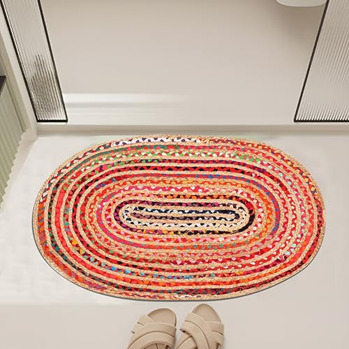 Goroly Home Jute Cotton Multi Chindi Braided Rug 2x3 Feet -Multi Color, Farmhouse Rustic Natual Look Jute Burlap Reversible Rag Rug for Living Room, Entryway, Kitchen, Bedside - 24x36 inches - Image 5