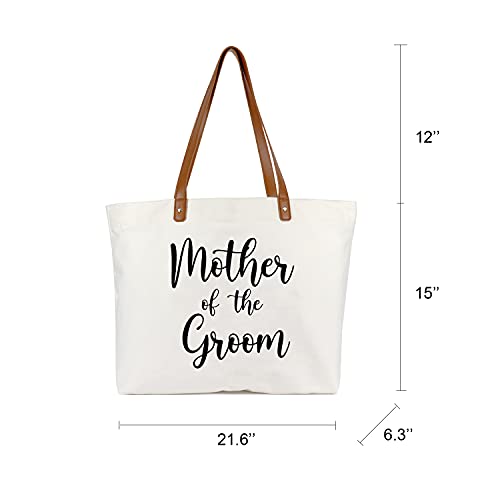Lamyba Mother of the Groom Gifts,Mother of the Groom Tote Bag With Makeup Bag,Bridal Shower Gifts,Top Zipper Closure Canvas White - Image 2
