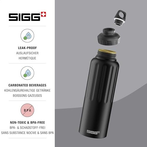 SIGG - Aluminum Sports Water Bottle - WMB Traveller Black - ClimatePartner Certified - Suitable for Carbonated Beverages - Leakproof - Lightweight - BPA Free - 51 Oz - Image 3