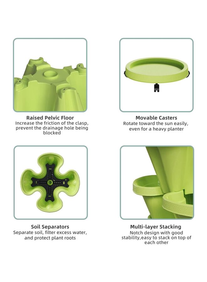 Strawberry Vertical Planters, 5 Tiered Stacking Tower Garden, Stackable Herb Vegetable Planters with Movable Casters and Bottom Saucer Indoor and Outdoor (Color : Green) - Image 2