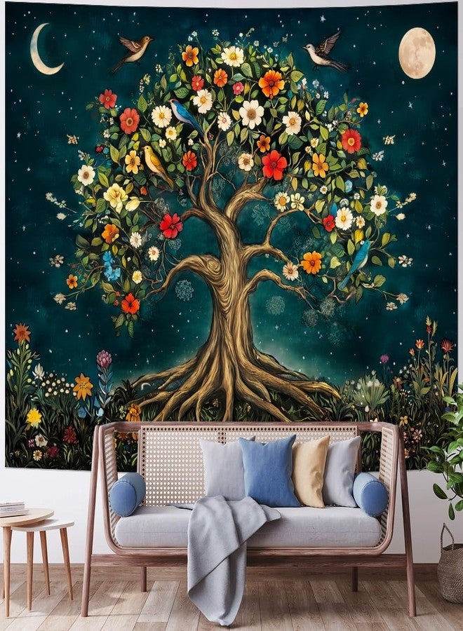 Amtoodopin Tree of Life Tapestry Mystic Boho Flowers Tapestry Vintage Aesthetic Tree Wall Tapestries Retro Nature Floral Plants Tapestries Wall Hanging for Bedroom - Image 4