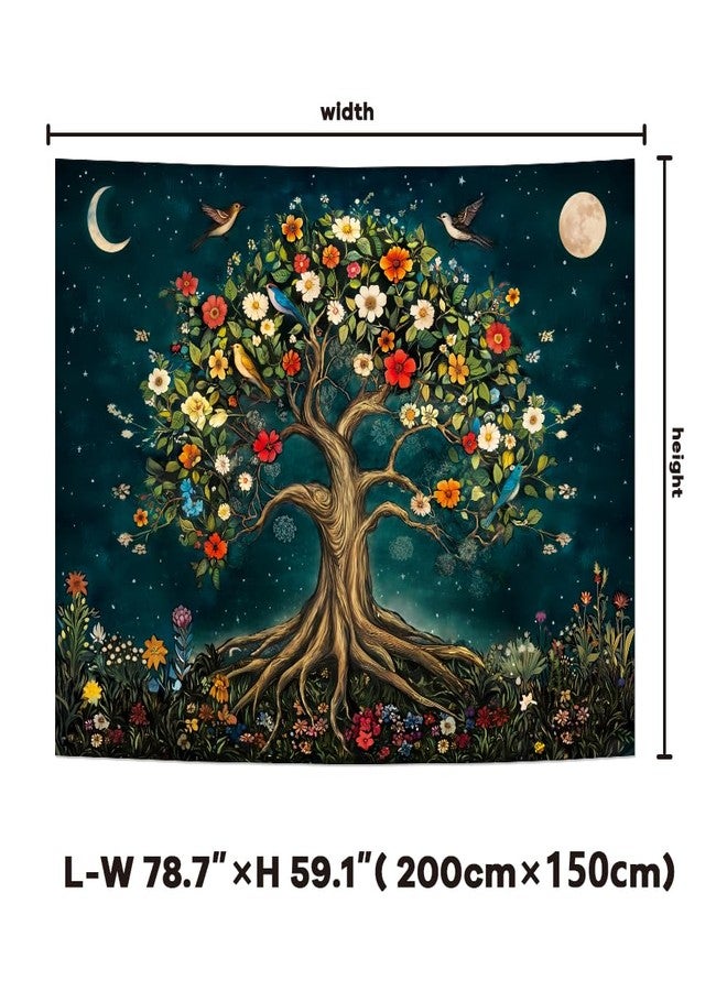 Amtoodopin Tree of Life Tapestry Mystic Boho Flowers Tapestry Vintage Aesthetic Tree Wall Tapestries Retro Nature Floral Plants Tapestries Wall Hanging for Bedroom - Image 5