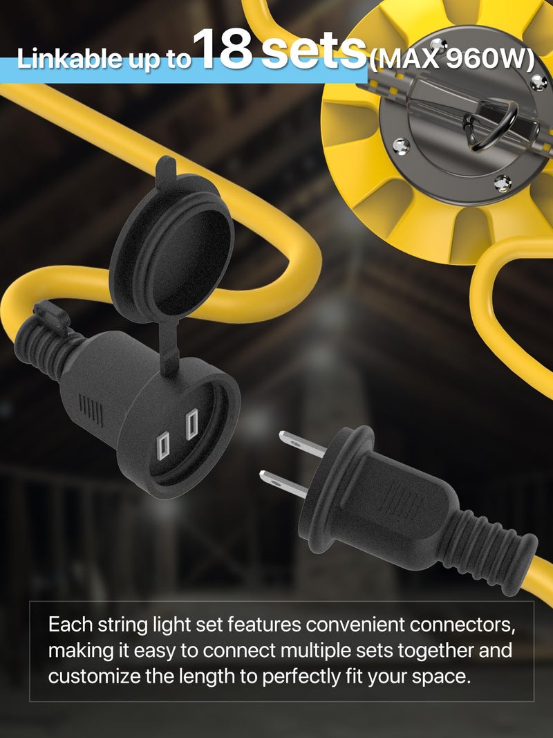 HYPERLITE Construction String Lights: 50FT 5 Bulbs Work Lights with Climbing Hooks - IP65 Waterproof Linkable LED Industrial Temporary Lighting for Construction Sites Attic Crawlspace Renovation - Image 4