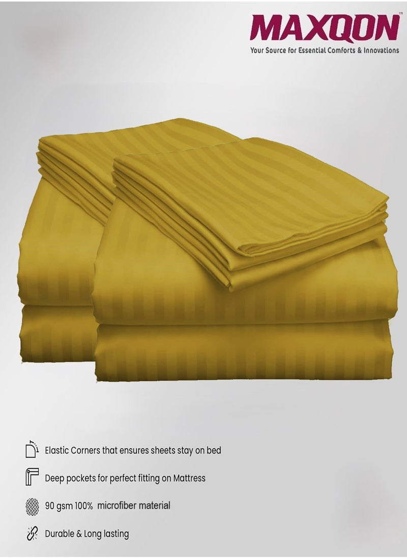 MAXQON - 2-Set Fitted Bed Sheets +  Pillow Covers, King/Queen/Double/Single Sizes, Color Gold - Image 1