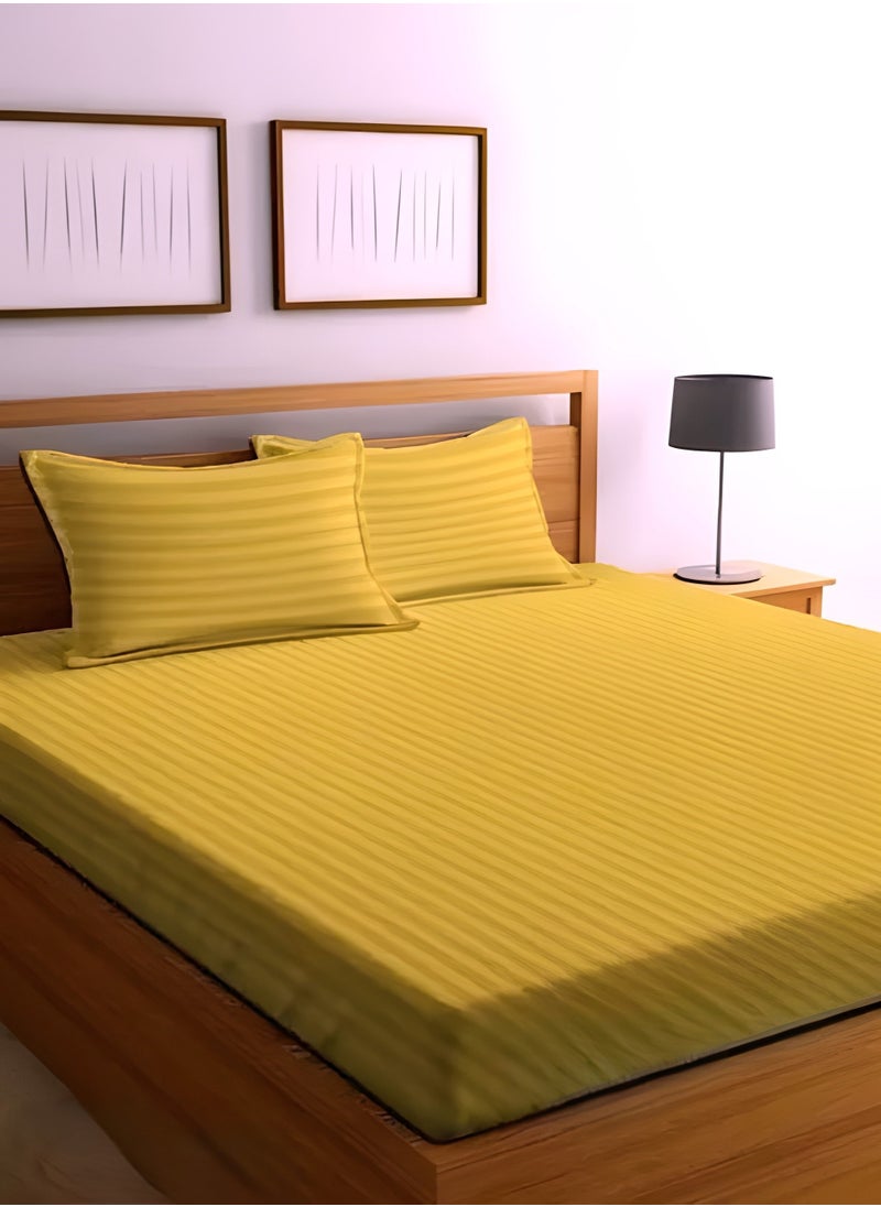 MAXQON - 2-Set Fitted Bed Sheets +  Pillow Covers, King/Queen/Double/Single Sizes, Color Gold - Image 1
