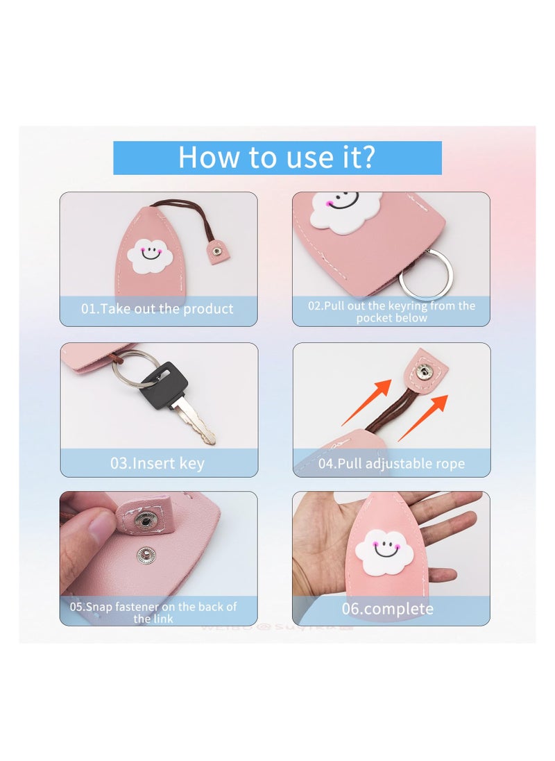 Cute Key Fob Case, PU Leather Car Key Case, Portable Key Pouch, High-quality PU Leather, Cute Cartoon Patterns, Hidden Keychain, for Car Keys, Personalized Pull Out Key Bag (4PCS)