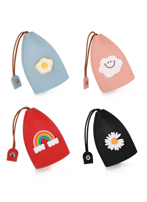 Cute Key Fob Case, PU Leather Car Key Case, Portable Key Pouch, High-quality PU Leather, Cute Cartoon Patterns, Hidden Keychain, for Car Keys, Personalized Pull Out Key Bag (4PCS)