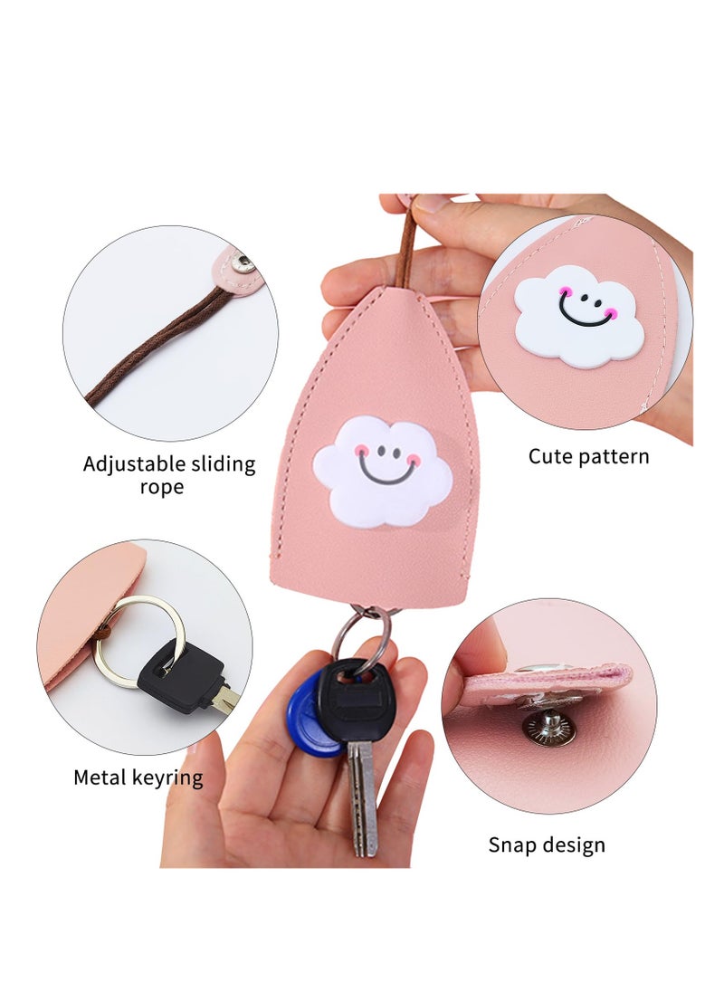 Cute Key Fob Case, PU Leather Car Key Case, Portable Key Pouch, High-quality PU Leather, Cute Cartoon Patterns, Hidden Keychain, for Car Keys, Personalized Pull Out Key Bag (4PCS)