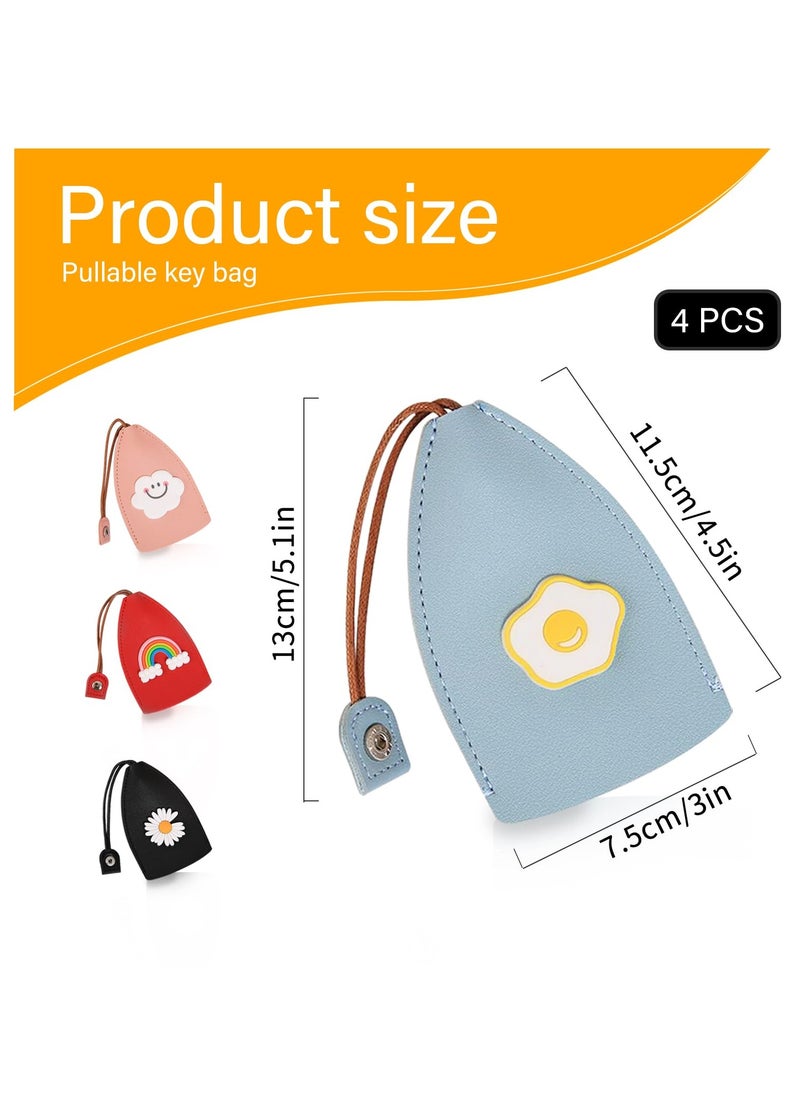 Cute Key Fob Case, PU Leather Car Key Case, Portable Key Pouch, High-quality PU Leather, Cute Cartoon Patterns, Hidden Keychain, for Car Keys, Personalized Pull Out Key Bag (4PCS)