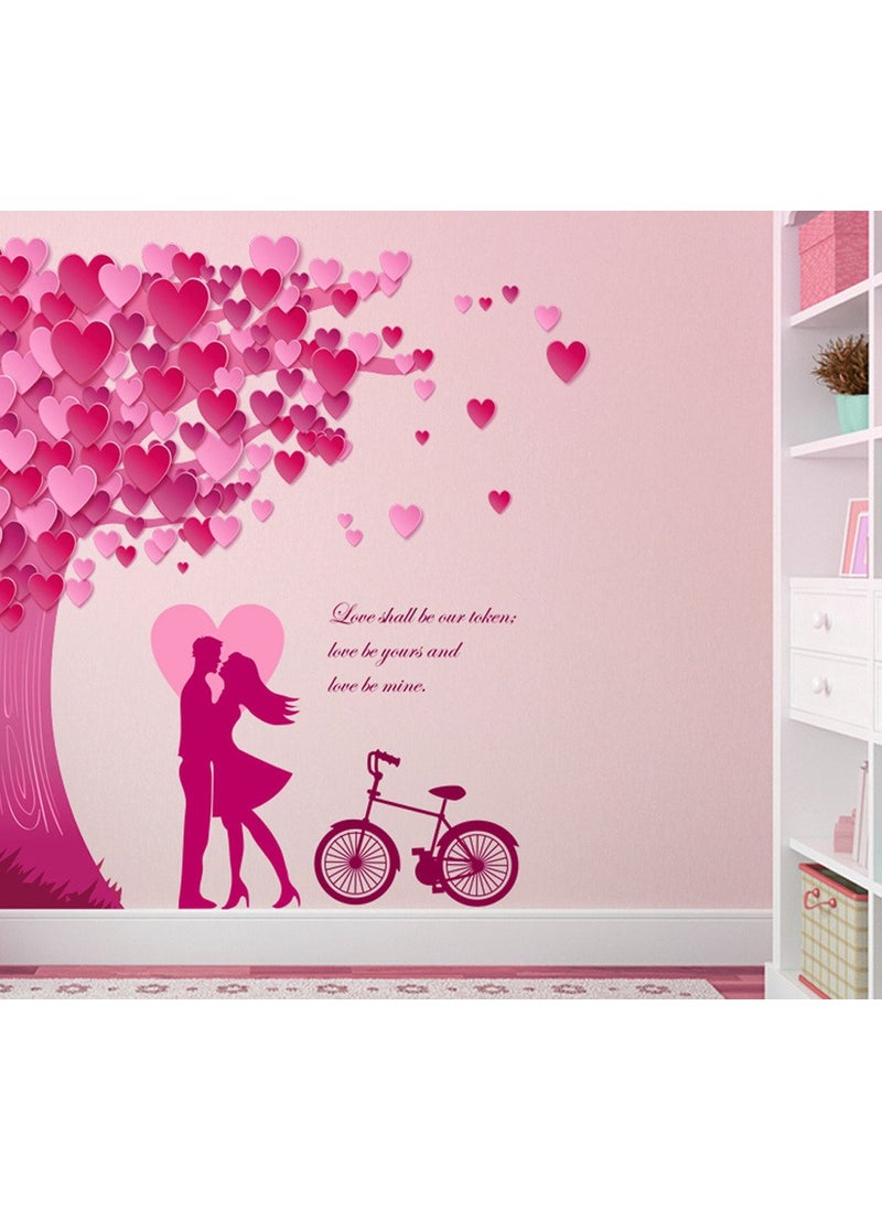 Decals Design Decals Design 'Romantic Couple Under The Heart Leaves Tree and Love Quote with Bicycle' Wall Sticker (PVC Vinyl, 90 cm x 60 cm, Multicolour)  - Image 4