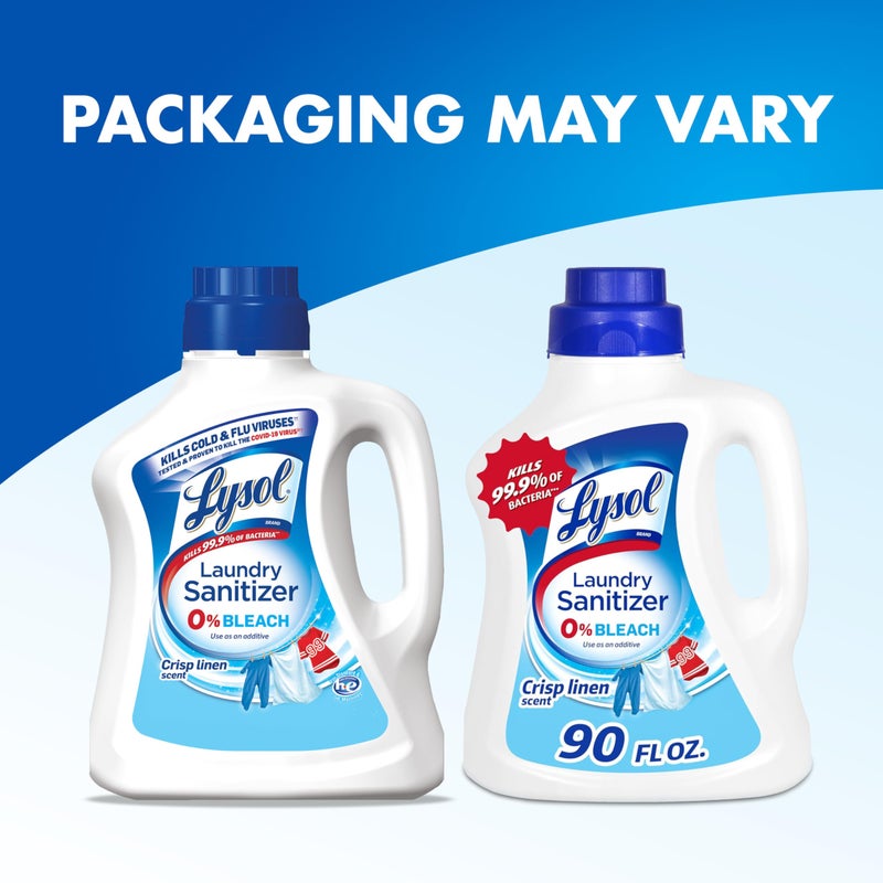 Lysol معقم الغسيل من لايسول ومعزز العطر، مضاف منظف الغسيل، بديل آمن للألوان من المبيض، مزيل روائح الغسيل، يقتل البكتيريا والفيروسات، رائحة الكتان النقي، 90 أونصة سائلة - Image 2