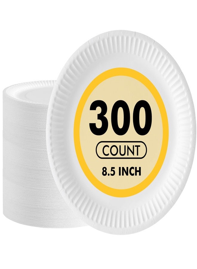 RACETOP Disposable Paper Plates 8.5 Inch [300 Count], White Uncoated Plates for Party, 8.5" Paper Plate Bulk - Image 1
