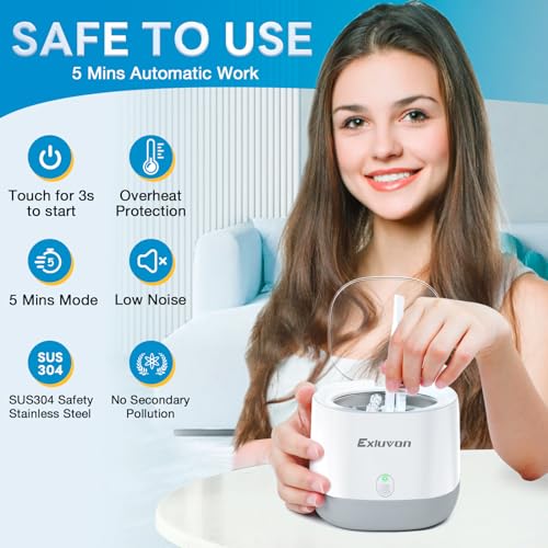 Exluvon Ultrasonic Retainer Cleaner 45kHz, 250ML Portable Ultrasonic Cleaner, Professional Retainer Cleaner Machine for Dentures, Mouth Guard, Aligner and Jewelry - Image 4