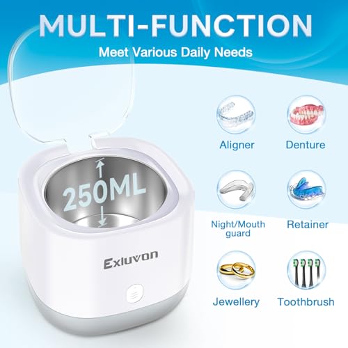 Exluvon Ultrasonic Retainer Cleaner 45kHz, 250ML Portable Ultrasonic Cleaner, Professional Retainer Cleaner Machine for Dentures, Mouth Guard, Aligner and Jewelry - Image 5