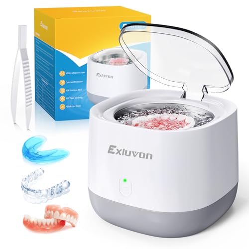Exluvon Ultrasonic Retainer Cleaner 45kHz, 250ML Portable Ultrasonic Cleaner, Professional Retainer Cleaner Machine for Dentures, Mouth Guard, Aligner and Jewelry - Image 1