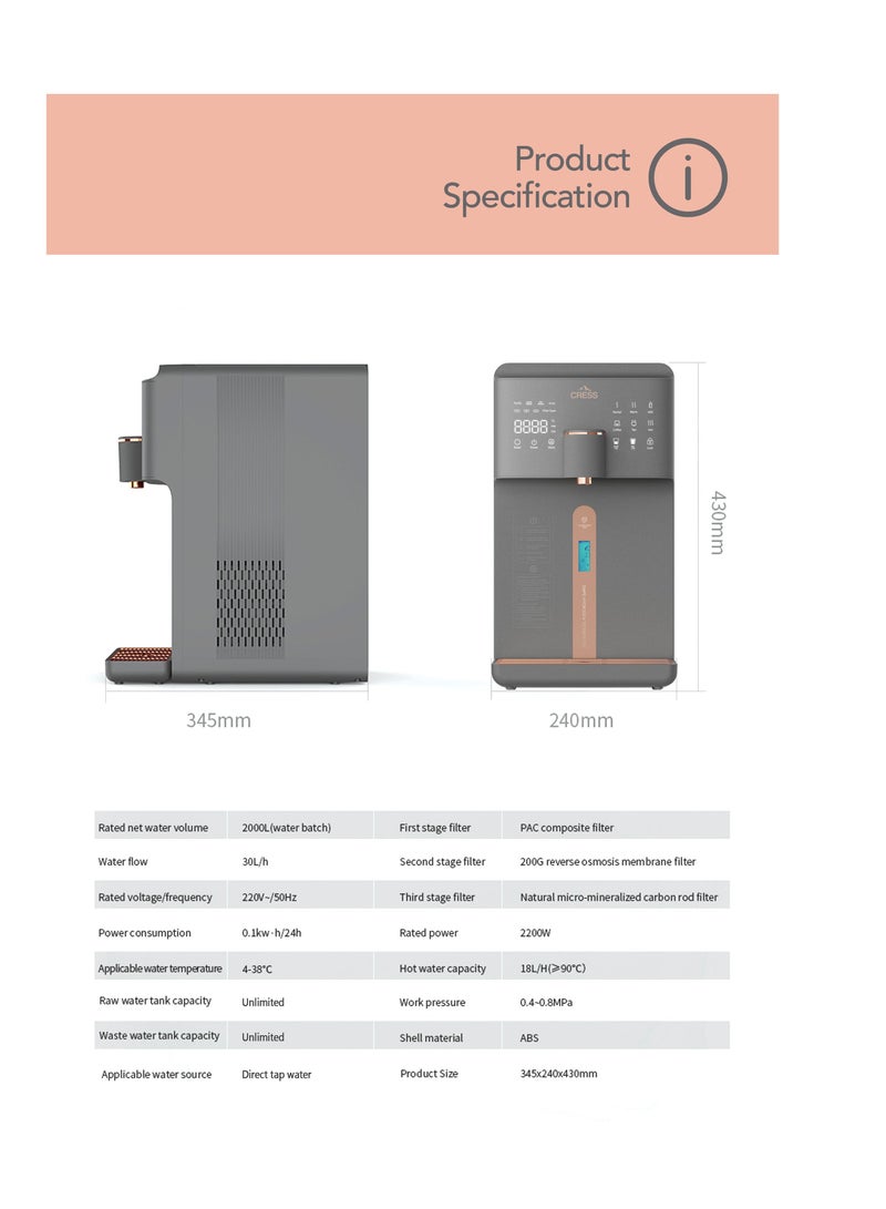 CRESS CRESS - RhonePLUS Water Purifier Hydrogen-Rich Advanced Filteration RO Hot/Cold Dispenser With Direct Tap Water - Counter-top Perfect for Home and Office  - Image 4