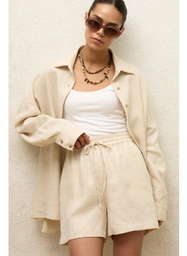 Manuka Linen Oversized Button-Down Shirt Beige  - Image 3