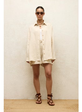 Manuka Linen Oversized Button-Down Shirt Beige  - Image 2