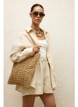 Manuka Linen Oversized Button-Down Shirt Beige  - Image 4