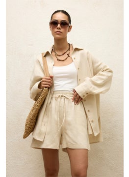 Manuka Linen Oversized Button-Down Shirt Beige  - Image 5