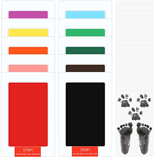 Jexine 30 Pcs Baby Inkless Handprint and Footprint Kit Pet Paw Print Stamp Kit Includes 10 Colors Safe Clean Touch Ink Pad and 20 Card for Newborn Registry Pets Family Printing - Image 1