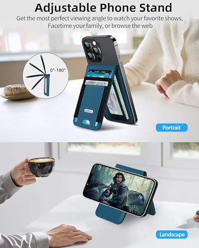 ExtreLife For Magsafe Wallet Stand Strongest Magnetic Phone Wallet Leather Magnetic Card Holder Wallet for iPhone 171615141312 Series ID Window 4 Card Slots Hold 10 Cards RFID Blocking Blue - Image 3
