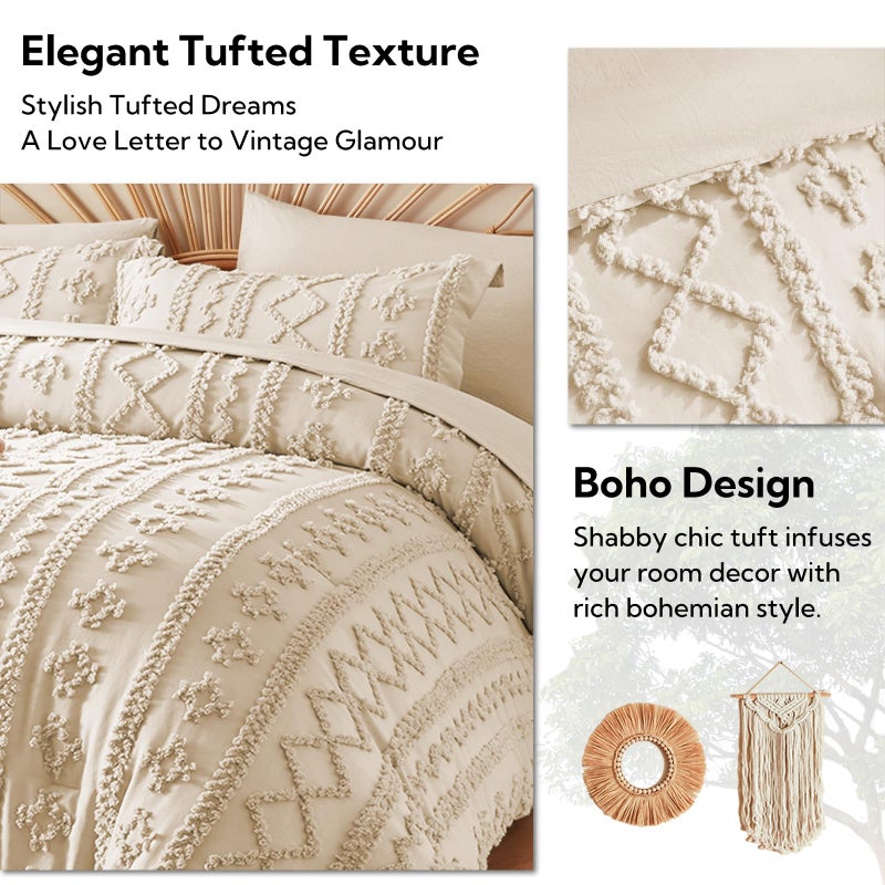 MR&HM Full Size Bed Sheets and Comforter Set Beige, 7 Pieces Tufted Boho Beddding Sets, Farmhouse Style Bed in a Bag with 1 Comforter, 2 Pillow Shams, 2 Pillowcases, 1 Flat Sheet, 1 Fitted Sheet - Image 3