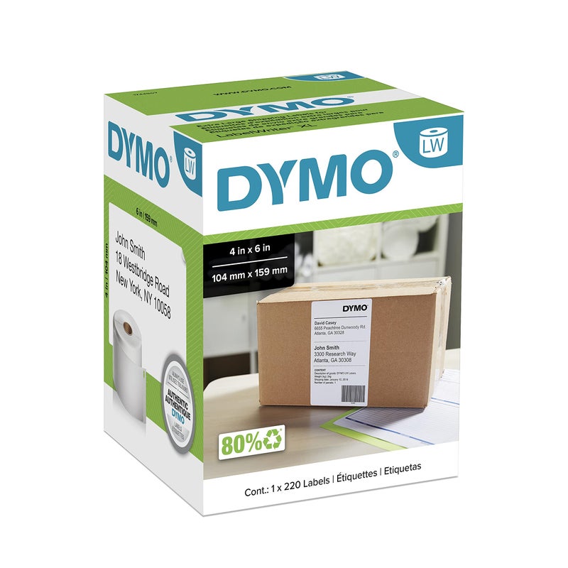 DYMO Authentic LW Extra-Large Shipping Labels DYMO Labels for LabelWriter 5XL and 4XL Label Printers Only White 4" x 6" 1 Roll of 220 - Image 1