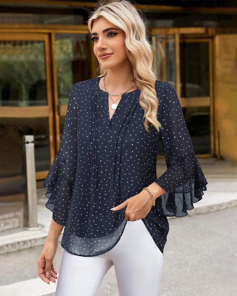 Timeson Womens Dressy Tops: Business Casual - 3/4 Sleeve Blouses - Work Shirts for Woman Fall Professional Attire Ladies Office Wear Tops Chiffon Interview Formal Clothes Cute Slim Fit Flowy Blue L - Image 3