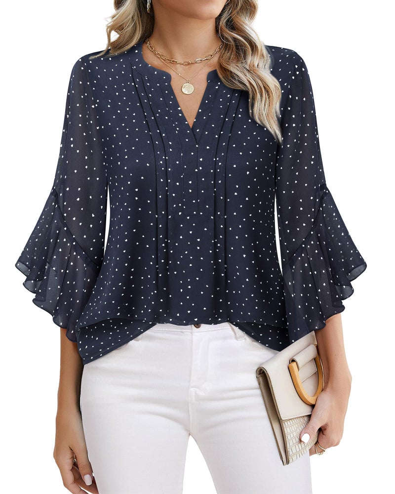 Timeson Womens Dressy Tops: Business Casual - 3/4 Sleeve Blouses - Work Shirts for Woman Fall Professional Attire Ladies Office Wear Tops Chiffon Interview Formal Clothes Cute Slim Fit Flowy Blue L - Image 1