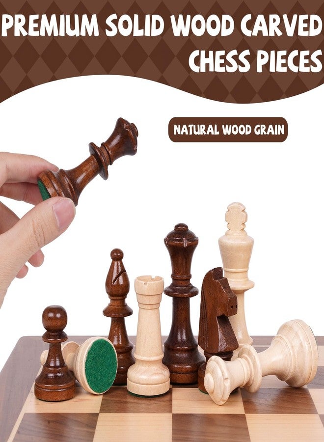 Kvintes Large 17-Inch Wooden Chess Set – Folding Chess Board with Solid Wood Pieces, Oversized 3.5” King, Two Extra Queens, Premium Gift Chess Set for Adults Classic Strategy Game - Image 3