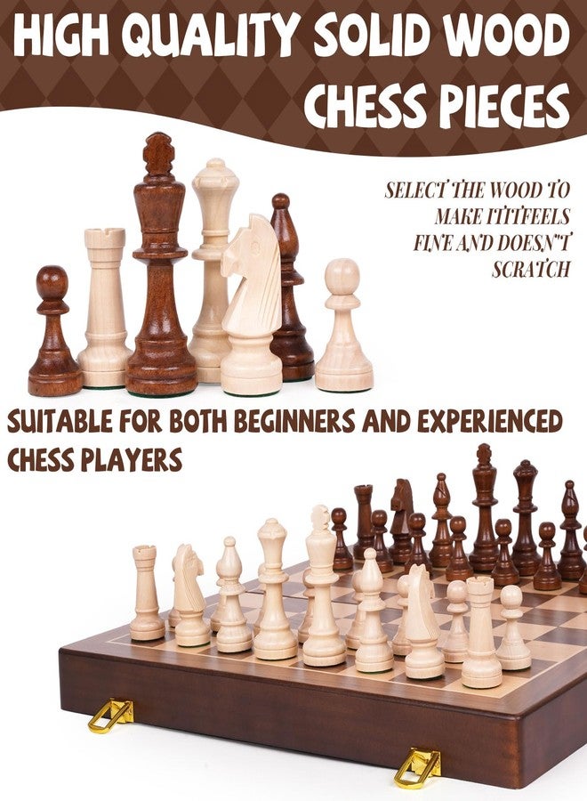Kvintes Large 17-Inch Wooden Chess Set – Folding Chess Board with Solid Wood Pieces, Oversized 3.5” King, Two Extra Queens, Premium Gift Chess Set for Adults Classic Strategy Game - Image 2
