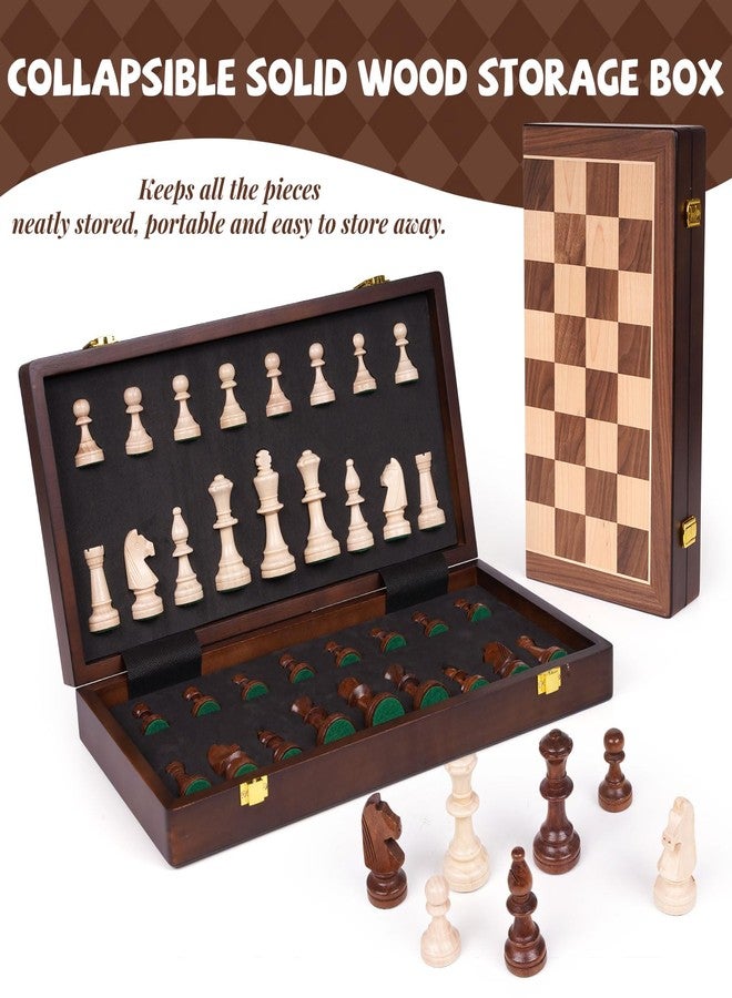 Kvintes Large 17-Inch Wooden Chess Set – Folding Chess Board with Solid Wood Pieces, Oversized 3.5” King, Two Extra Queens, Premium Gift Chess Set for Adults Classic Strategy Game - Image 4