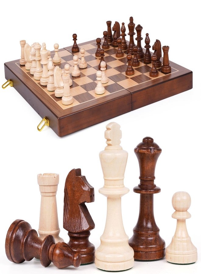 Kvintes Large 17-Inch Wooden Chess Set – Folding Chess Board with Solid Wood Pieces, Oversized 3.5” King, Two Extra Queens, Premium Gift Chess Set for Adults Classic Strategy Game - Image 1