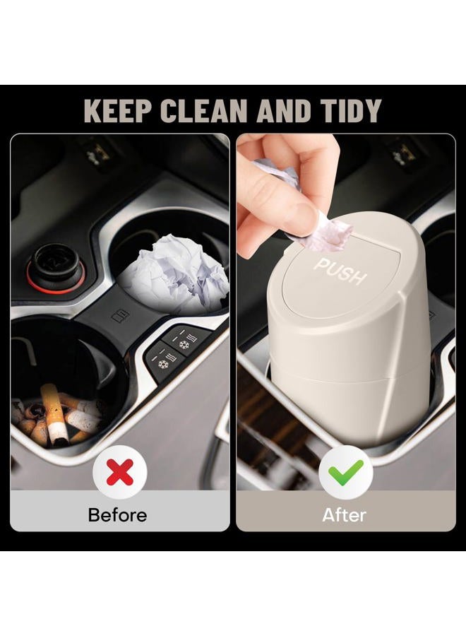 SGLRT Car Trash Can Bin with Lid - 2 Packs Car Garbage Can Cup Holder-Light Beige Mini Leakproof Vehicle Garbage Bin with 40pcs Trash Bags-Automotive Organizers and Storage for Front Back Seat Accessories - Image 2