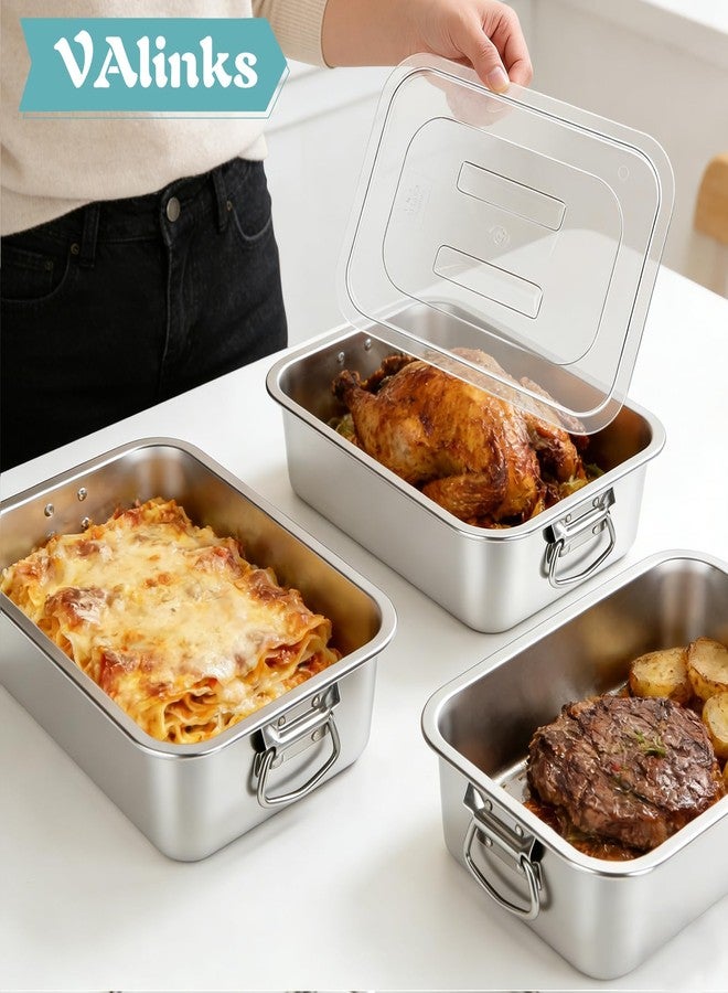 VAlinks Lasagna Pan with Transparent Lid and Handles 4 Inch Extra Deep 7.4 QT Large Stainless Steel Nonstick Deep Baking Pan for Lasagna Casserole Dishes Brownie Sourdough Bread （14x10.6x4 Inch) - Image 2