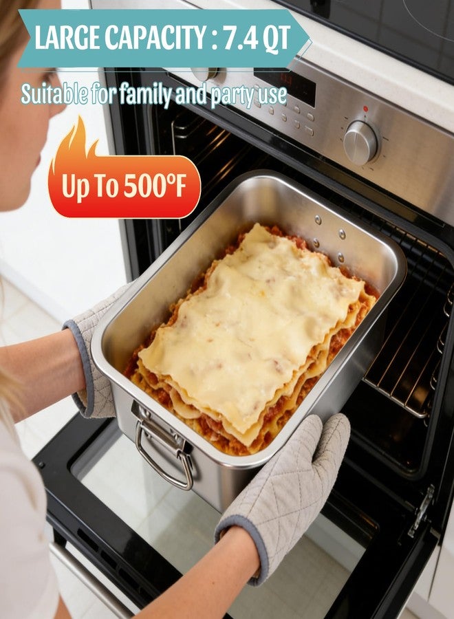 VAlinks Lasagna Pan with Transparent Lid and Handles 4 Inch Extra Deep 7.4 QT Large Stainless Steel Nonstick Deep Baking Pan for Lasagna Casserole Dishes Brownie Sourdough Bread （14x10.6x4 Inch) - Image 5