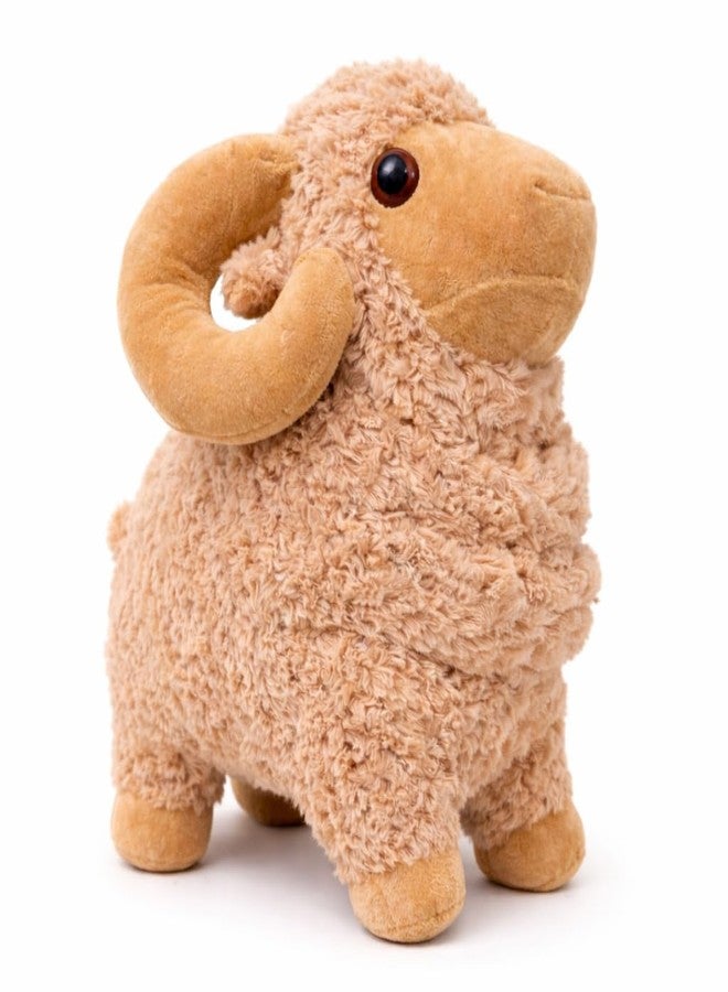 DTR Creation Soft Plush Ram Toy for Kids | Cute Sheep Stuffed Animal with Curly Fur & Horn Design | Lightweight & Kid Friendly | Perfect for Play, Hugging & Room Décor (Brown, 38 cm) - Image 2
