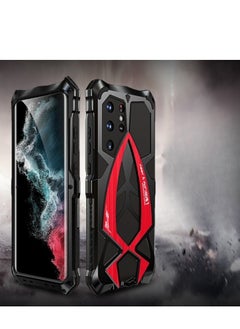 General Metal Case for Samsung Galaxy S22 Ultra, Military Aluminum Metal Shockproof Case Full Body Protection Heavy Duty Armor Hard Case (Black Red)  - Image 2