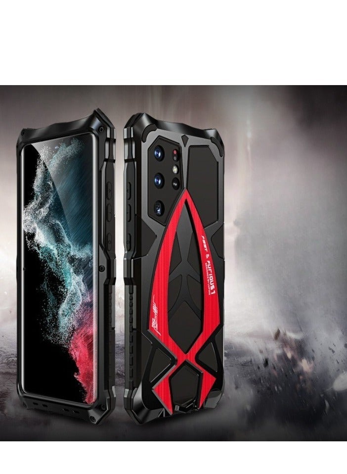 general Metal Case for Samsung Galaxy S22 Ultra, Military Aluminum Metal Shockproof Case Full Body Protection Heavy Duty Armor Hard Case (Black Red) - Image 2