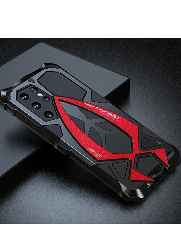 general Metal Case for Samsung Galaxy S22 Ultra, Military Aluminum Metal Shockproof Case Full Body Protection Heavy Duty Armor Hard Case (Black Red) - Image 1