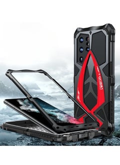 General Metal Case for Samsung Galaxy S22 Ultra, Military Aluminum Metal Shockproof Case Full Body Protection Heavy Duty Armor Hard Case (Black Red)  - Image 3