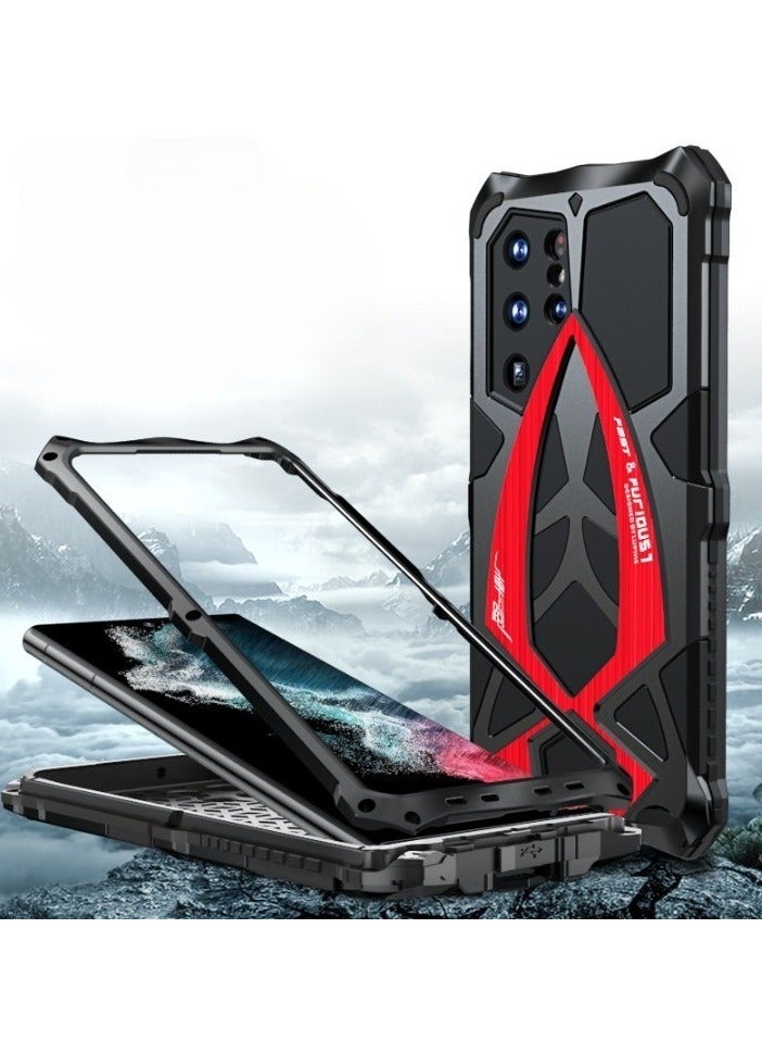 general Metal Case for Samsung Galaxy S22 Ultra, Military Aluminum Metal Shockproof Case Full Body Protection Heavy Duty Armor Hard Case (Black Red) - Image 3