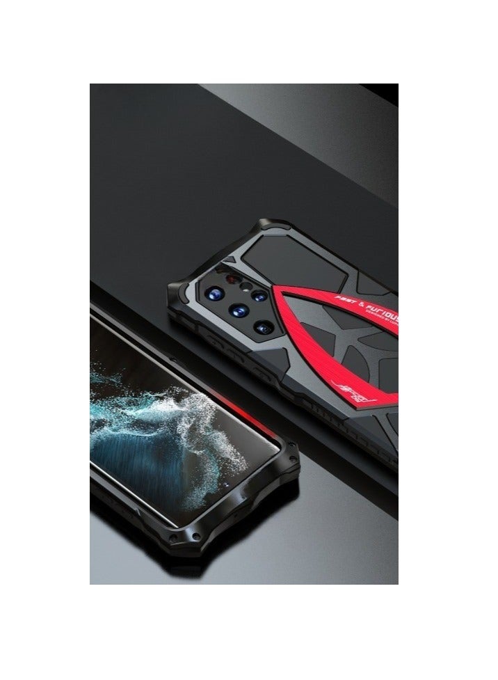 general Metal Case for Samsung Galaxy S22 Ultra, Military Aluminum Metal Shockproof Case Full Body Protection Heavy Duty Armor Hard Case (Black Red) - Image 5