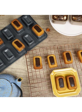 10 Cup Financier Cake Baking Pan Mini Brownie Bite Square Muffin Cupcake Small Banana Bread Loaf Meatloaf Cornbread Nonstick Madeleine Cookie All Edge Only Corner Individual Tin Tray Mold - view 4