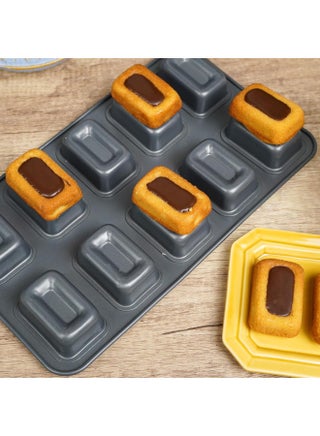 10 Cup Financier Cake Baking Pan Mini Brownie Bite Square Muffin Cupcake Small Banana Bread Loaf Meatloaf Cornbread Nonstick Madeleine Cookie All Edge Only Corner Individual Tin Tray Mold - view 2