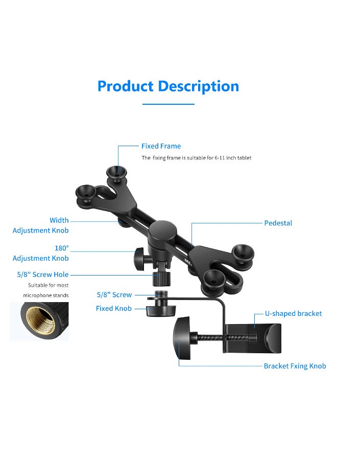 NEEWER Tablet Clamp Holder for iPad/Tablet 6''–11'', Adjustable Viewing Angle, Metal & Plastic Mount for Microphone/Music Stand – Ideal iPad/Tablet Mount for Musicians & Creators - Image 2