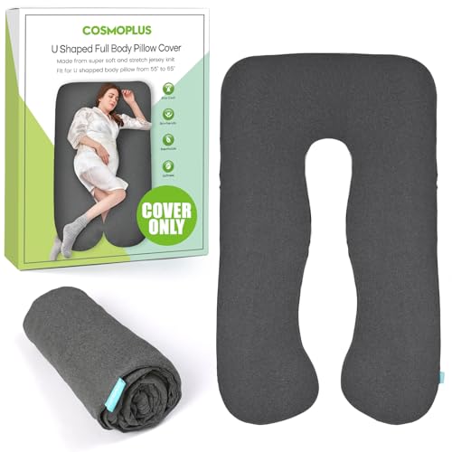COSMOPLUS 𝐏𝐫𝐞𝐠𝐧𝐚𝐧𝐜𝐲 𝐏𝐢𝐥𝐥𝐨𝐰 𝐂𝐨𝐯𝐞𝐫 U Shaped Full Body Pillow Case 𝐂𝐨𝐯𝐞𝐫 for Maternity,Stretchy Cool Breathable Jersey Fabric, Provides Sleep and Pregnancy Support,Heather Grey - Image 1