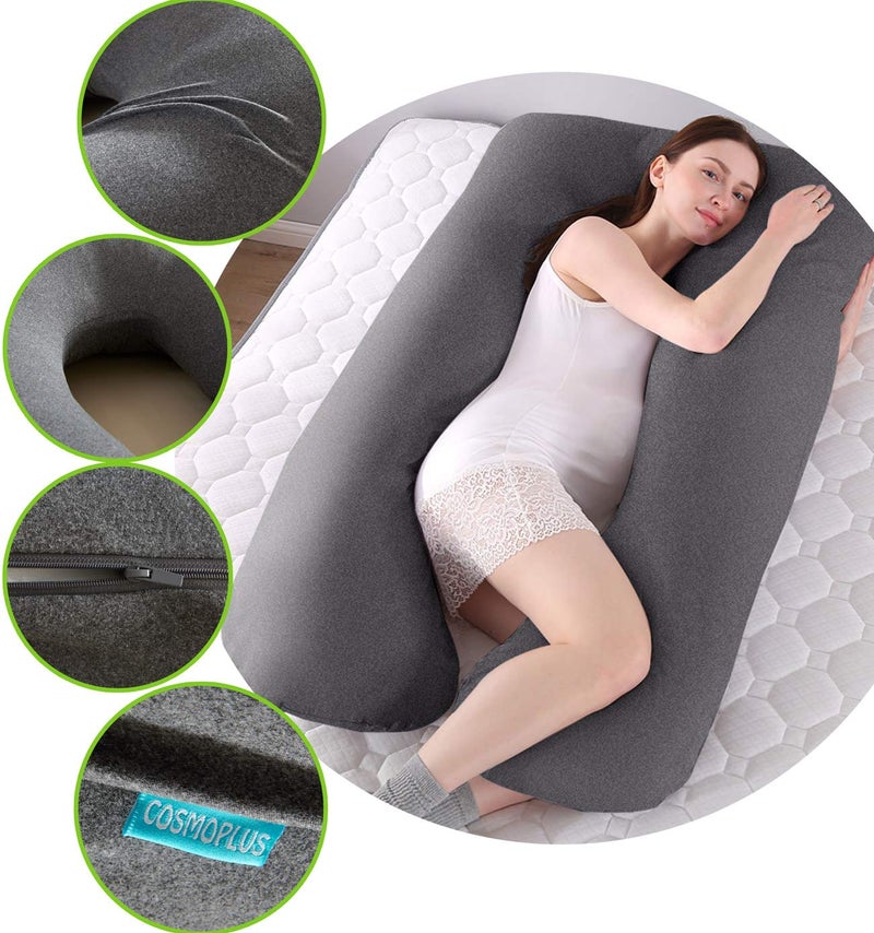 COSMOPLUS 𝐏𝐫𝐞𝐠𝐧𝐚𝐧𝐜𝐲 𝐏𝐢𝐥𝐥𝐨𝐰 𝐂𝐨𝐯𝐞𝐫 U Shaped Full Body Pillow Case 𝐂𝐨𝐯𝐞𝐫 for Maternity,Stretchy Cool Breathable Jersey Fabric, Provides Sleep and Pregnancy Support,Heather Grey - Image 5
